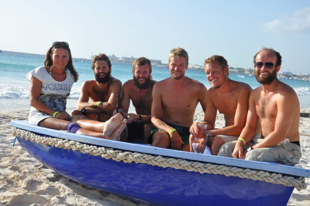 Mike Jones and the team arriving on the beach after the Atlantic row