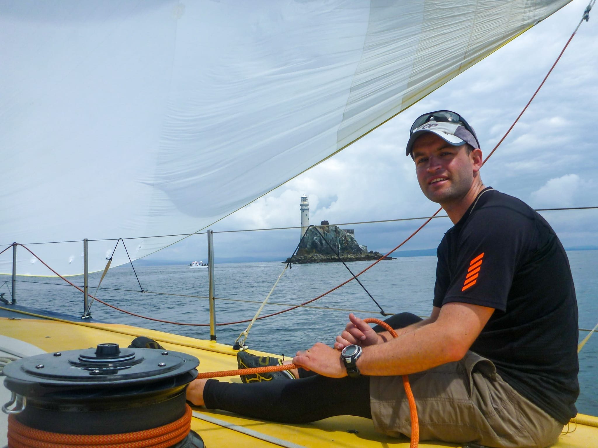 Mike Jones sailing near Fastnet Rock